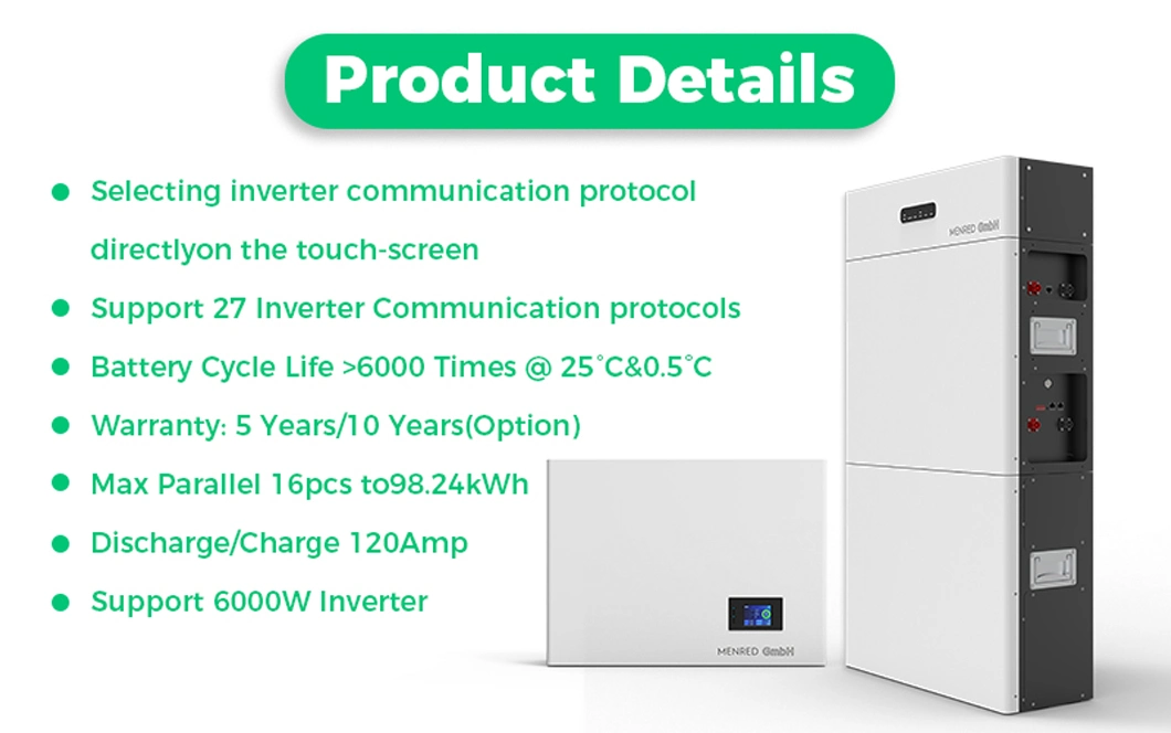 Rechargeable Deep Cycle 10 Years Warranty Stackable Storage Battery 48V Powerwall Tesla Home 5kwh 6kwh 10kwh 12kwh 18kwh 20kwh 24kwh Lithium Solar Battery