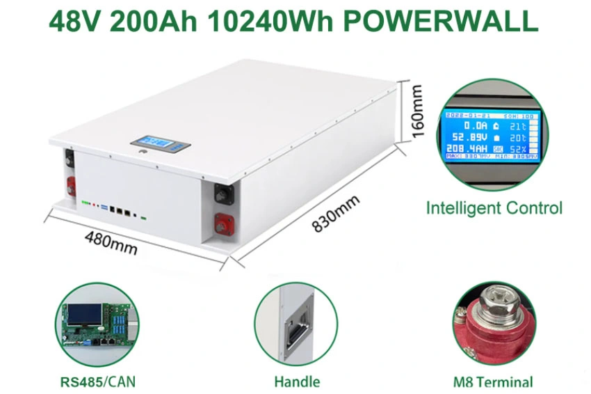 48V 100ah 200ah 300ah LiFePO4 Batteries Power Wall 5kwh 10kwh 15kwh Lithium Li Ion 51.2V 5kVA 10kVA 15kVA Solar System Energy Storage Battery Powerwall